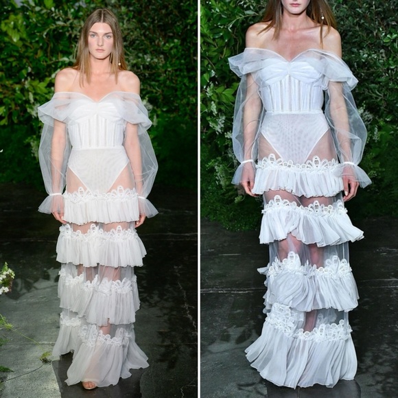 NWT JONATHAN SIMKHAI Threaded Lace Tulle Ruffle dress Size 8 - Picture 10 of 16